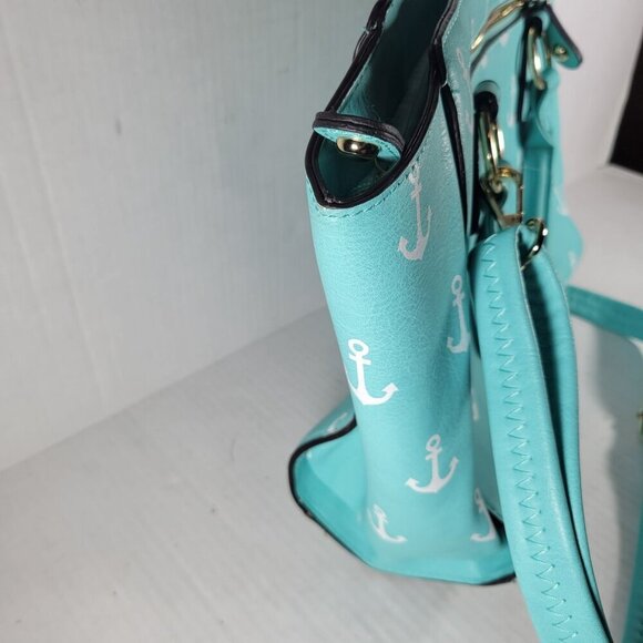 Turquoise Anchor Nautical Faux Leather Adjustable Crossbody Shoulder Handbag - Picture 11 of 11